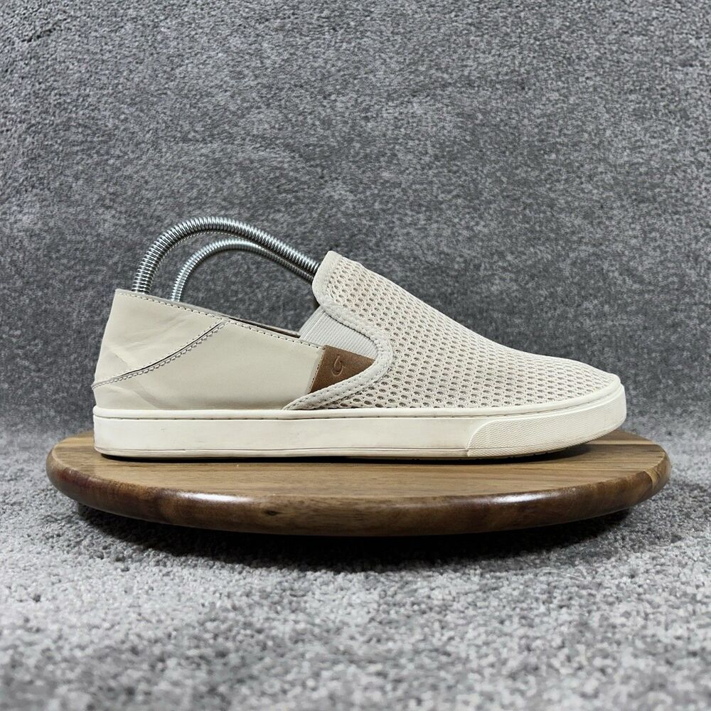 OluKai Pehuea 20271-2020 Women’s Sz 10 Tan Beige Mesh Slip On Casual Shoes Used
